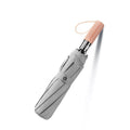 Custom Size Simple Grey Automatic Foldable 3-Folding Umbrella with Wooden Handle and Cover