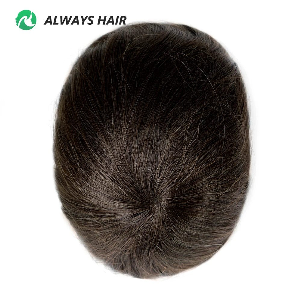 100 Hand Made Thin Skin 0.06-0.08 mm Men Toupee Injection PU Center Crown Human Hair Toupee 6 " Straight Hair Patch for Men