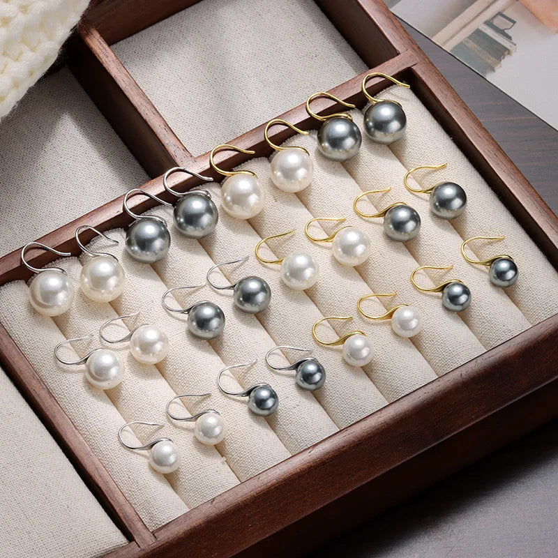 Women's S925 Silver Shell Pearl Hook Earrings Geometric Daily Dress up Rhodium-Gold Plated Jewelry Wedding Party Perfect Gift