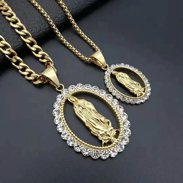 Wholesale Hot Unisex Jewelry Gold Plated Stainless Steel Virgin-Mary Pendant