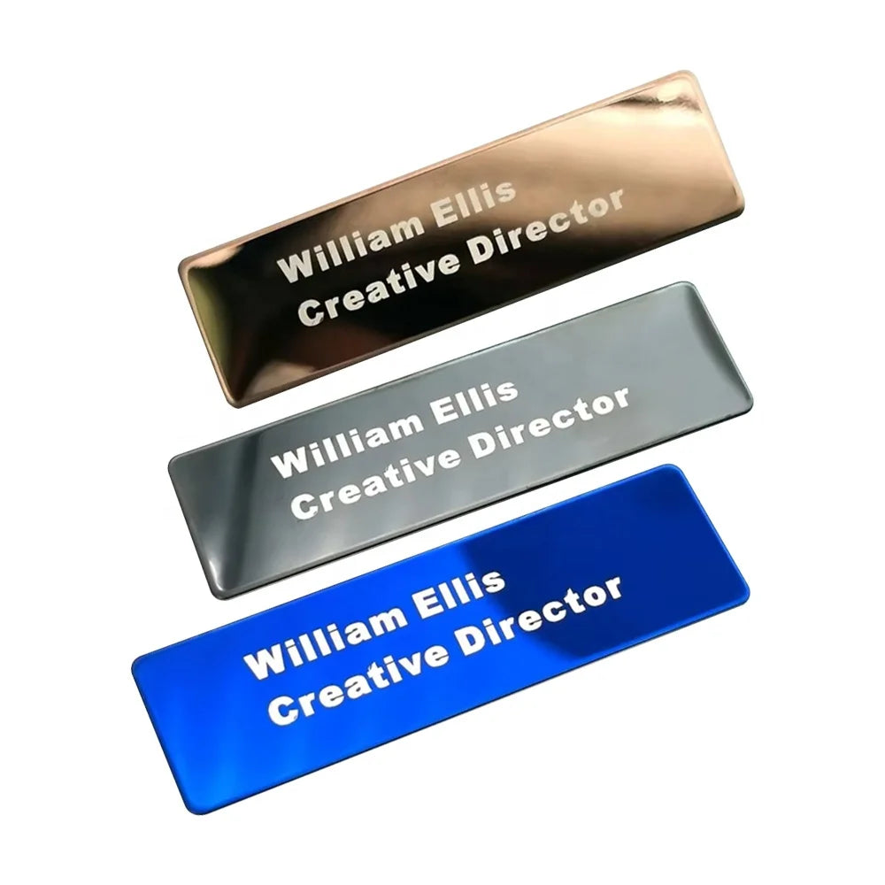 Custom Mirror Stainless Steel Name Badge with Safety Pin Laser Engraved Employee Tag for Hotel Staff Factory Wholesale
