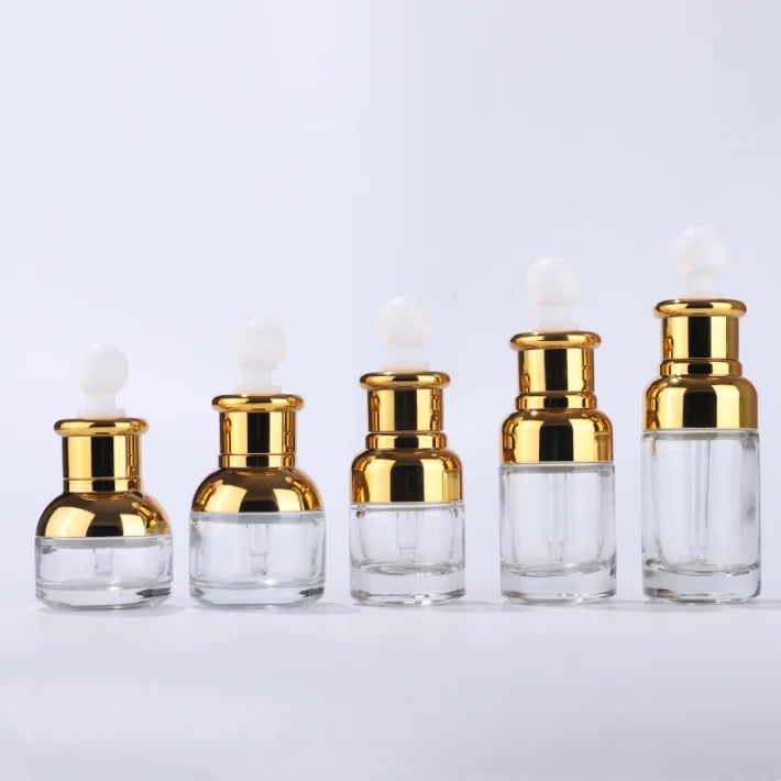 Painted Color Essence Essential Oil Storage Container 20ml 30ml 50ml Golden Cosmetic Dropper Glass Bottle