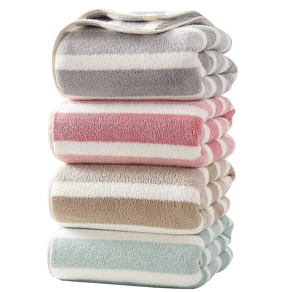 Soft Quick-Drying Coral Fleece Bath Towel Lightweight Absorbent Home Striped Microfiber Woven Technique Comfortable Stylish