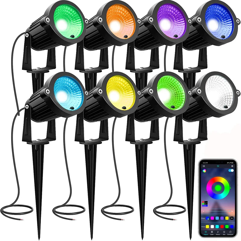 Led Landscape Lighting 10W RGB BT App Controlled Low Voltage Landscape Lawn Lights with Transformer IP66 Waterproof Outdoor