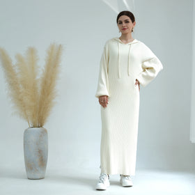 Loriya Wholesale Manufacturer Islamic Clothing Knit Abaya Modest Dresses Muslim Women's Dresses Hoodie Winter Abaya Dress