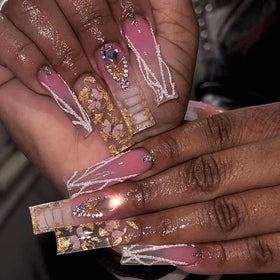 Dropshipping Long Ballerina Coffin Shining Stars Diamond Art Acrylic Press on Nails Artificial Fingernails Customize 1735