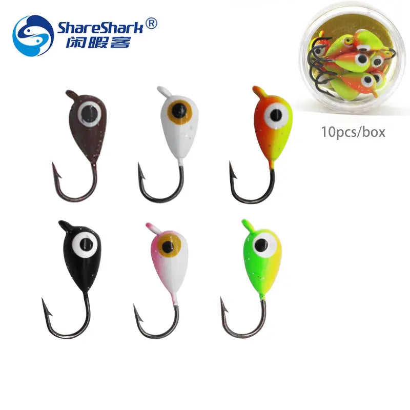 10 Pcs/box Small Lead Hook for Ice Fishing Winter Fishing Bait Set Ice Fishing Jig Lures Glow in the Dark Jigs Head Hooks