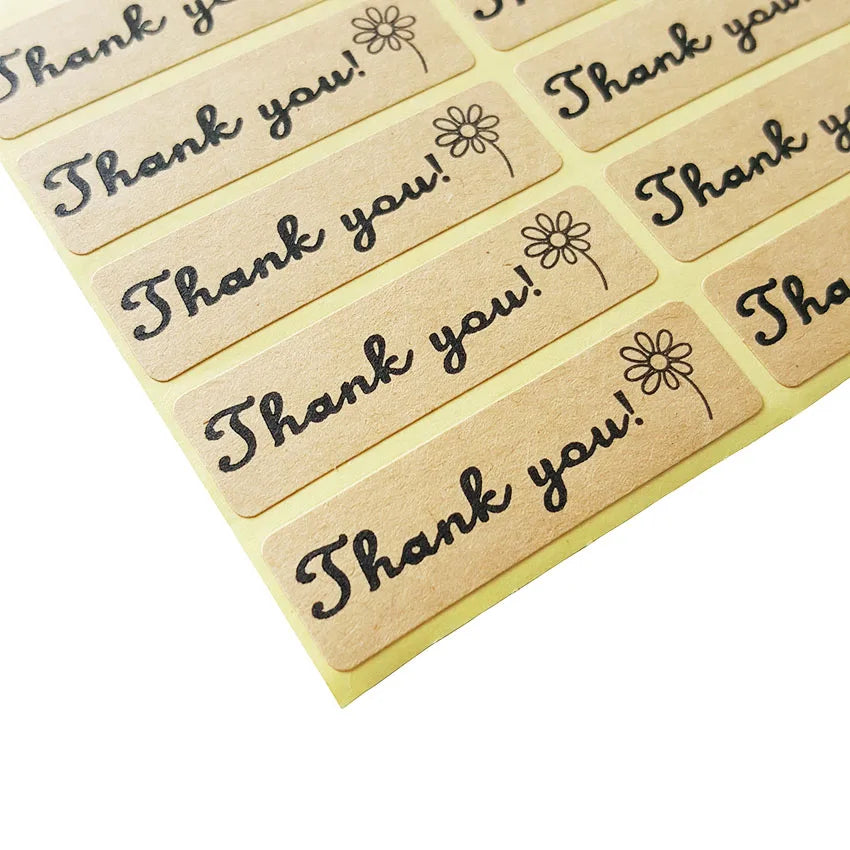 100pcs/pack Vintage Rectangle Sticker Flower Thank You Seal Sticker Label DIY Decorative Self Adhesive Kraft Baking Gift Sticker