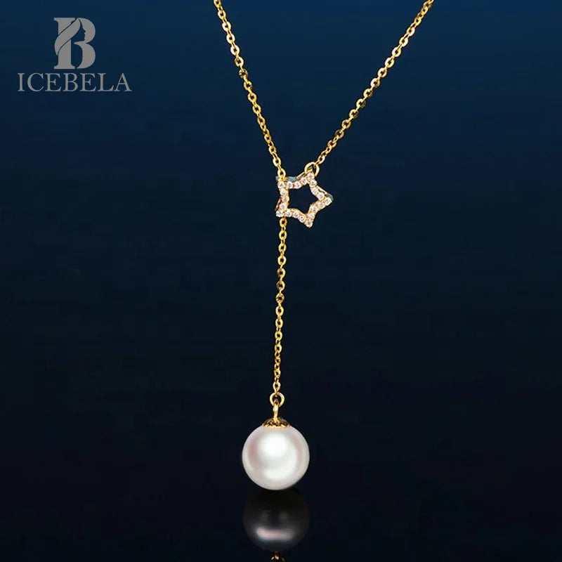 Stretchable Chain Pearl Star Hollow Out Zircon Necklace 925 Sterling Silver Fashion Fine Christmas Jewelry Necklaces for Women