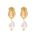 Aretas 2025 Trendy Stainless Steel Cute Jewelry Shell Earrings Stud 18k Gold Women's Waterproof Freshwater Pearl Drop Earrings