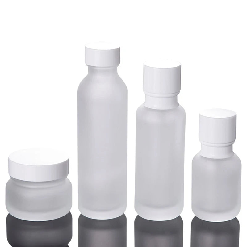 Frosted clear Glass Bottle Set Empty 110ml 50ml Cosmetic Pump Bottle 50g Cosmetic Jar 150ml Toner Bottle