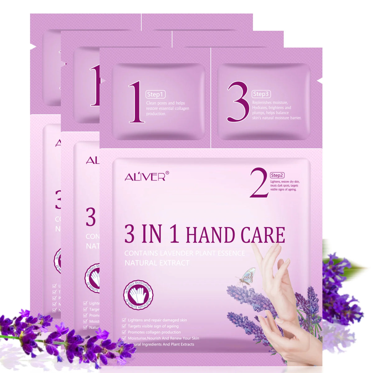 ALIVER Lavender Soft Hand Gloves Mask Anti-Wrinkle Nourishing Moisturizing Whitening Peeling Hand Mask Gloves