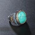 Stylish Fashion Stainless Steel Large Natural Gemstone Turquoise Stone Charm Finger Ring Jewelry Unisex Men Women