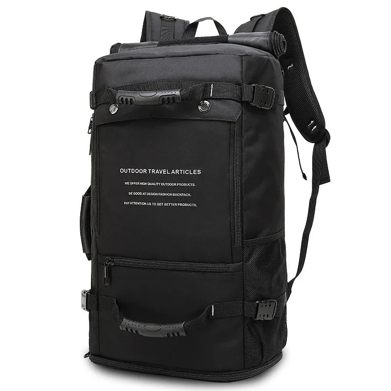 Water Resistance Hidden Shoulder Strap Hiking Black Oxford Travel Sports Duffel Backpack for Outdoor