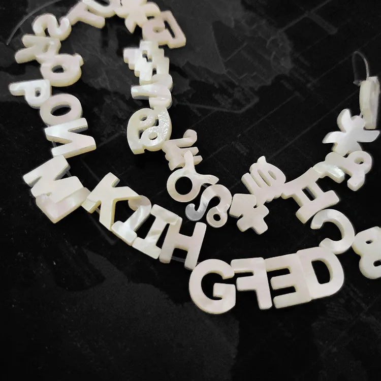 SP4195 Initial Jewelry Supplies Cabochons White Mother of Pearl Shell 26 Alphabet Letter Initial Charm Beadszodiac Sign Charms