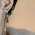 SC 2024 New Fashion Y2K Long Fringe Bow Zircon Earrings S925 Silver Needle Stud Earrings Gifts for Women