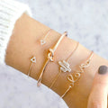 4Pcs/set Fashionable Arrow Knot Love Cactus Link Chain Fancy Gold Hand Chain Bracelet Diamonds Metal Chain Bracelet Jewelry