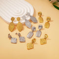 Fashion Stainless Steel Wholesale Jewelry 18K Gold Plated Hammered Textured Geometric Dangle Drop Earrings Daily Wear Designs