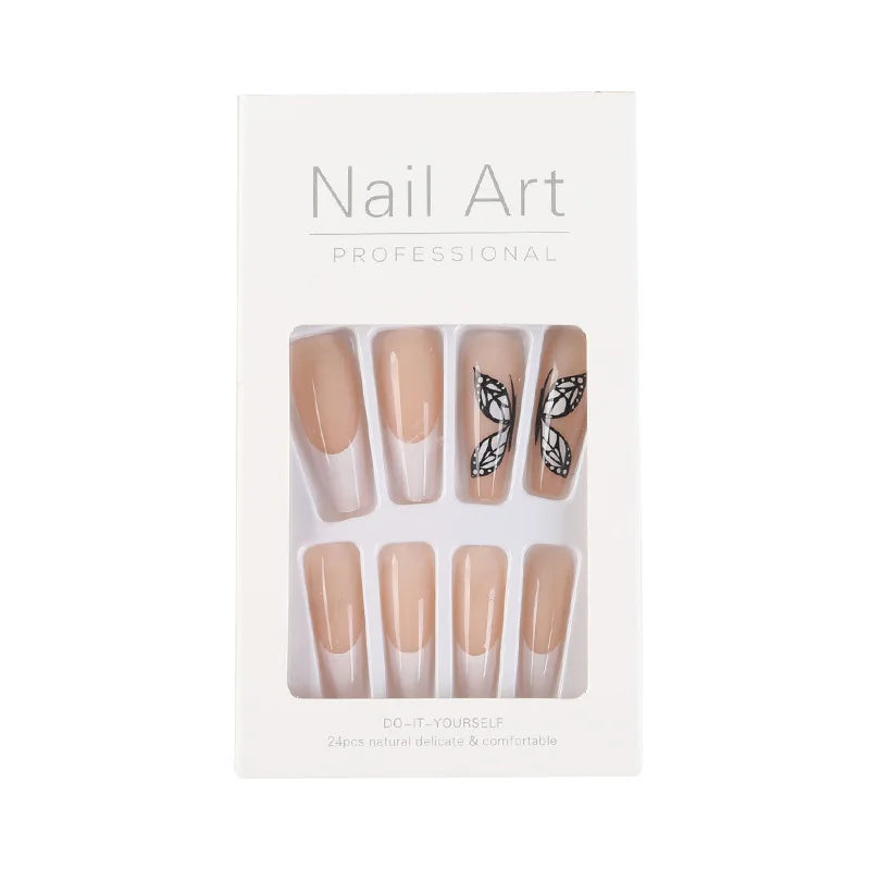24 Pack Thin Extra Long Acrylic Press on Nails 2022 Customized Japanese Multi-color Removable Fake Nail Manicure Stick on Nails