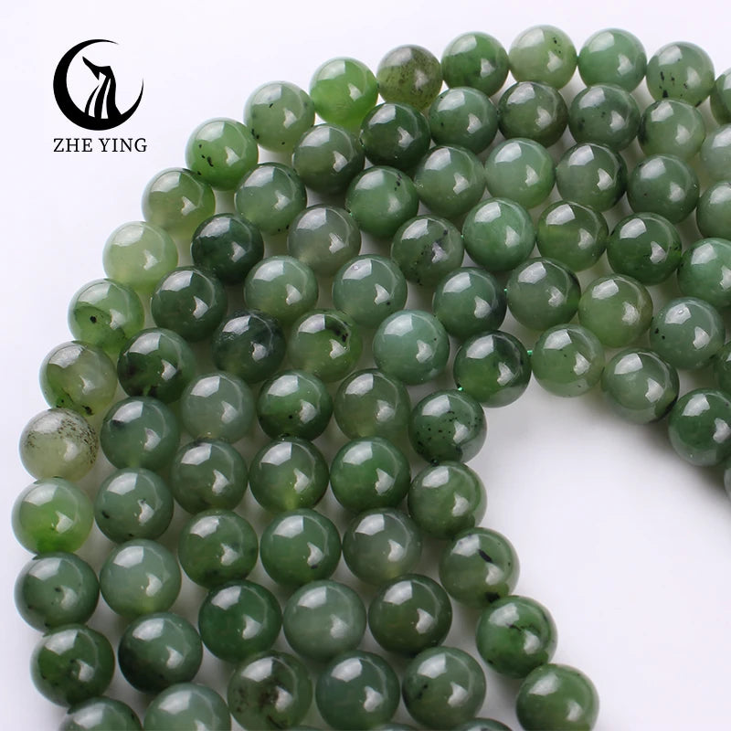 Zhe Ying 6/8/10mm Canada Jade Heailing Crystal Bracelet Nephrite Jade Stone Natural Stone Loose Green Jade Beads MegaBDM