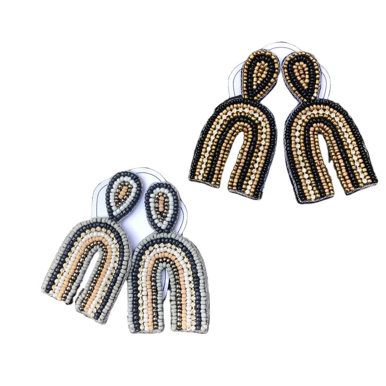 2022 New Fashion Handmade Rainbow U-Shaped Rice Beads Popular Drop Earrings Direct Sales From Manufacturer