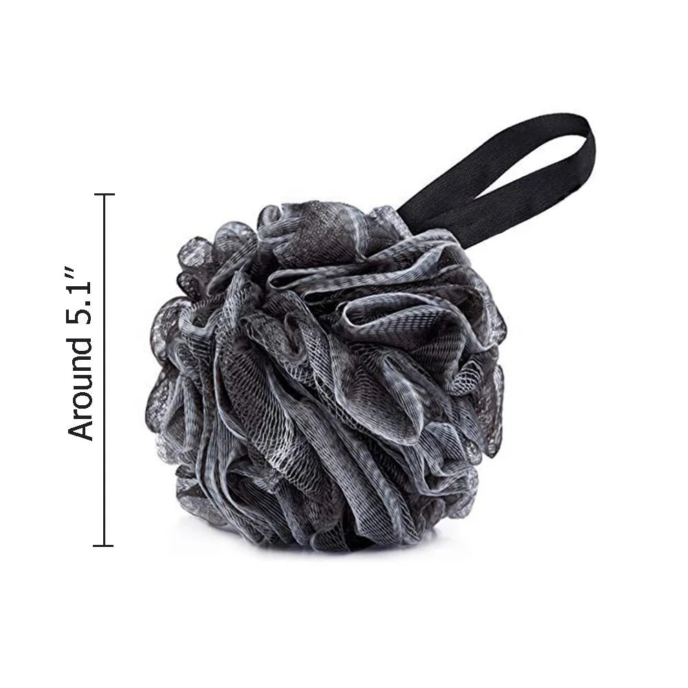 Factory Direct Sale Large 50 Grams Black Color Exfoliating Body Bath Pouf Ball Charcoal Infused Sponge Puff Wholesale