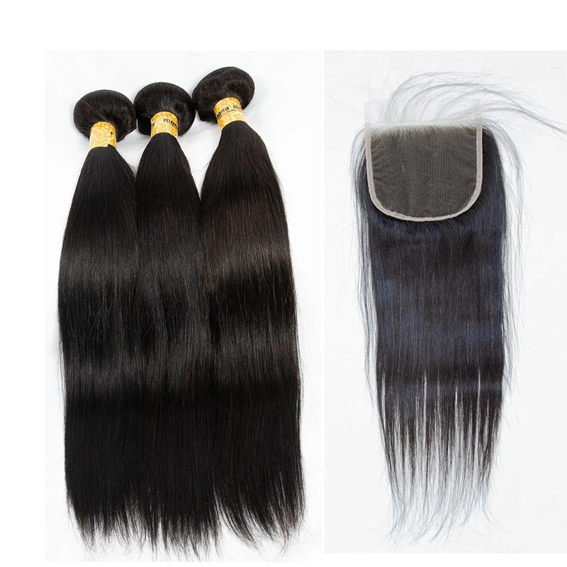 Natural Raw Indian Hair Vendors Wholesale Virgin Human Hair Weft Cuticle Aligned 30 Inch Bundles Straight With Frontal Closure