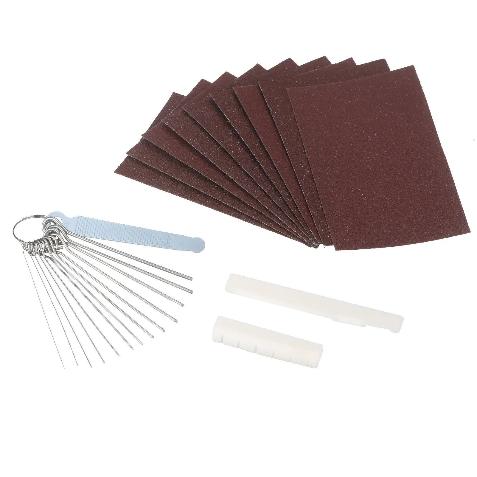 6 String Acoustic Guitar Nut and Saddle Pre-Slotted Bone Nut with Nut Files Set 320/240 Grits Sandpapers for Classical/Electric