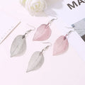Hot Selling Silver Gold Pink Leaf Pendant Earrings Vintage Hollow Large Leaf Pendant Hook Earrings for Women