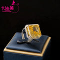 Cadermay Jewelry 925 Sterling Silver Iced Crushed Yellow CZ 18x20 & Moissanite Diamonds Huge Ring Engagement Wedding Ring