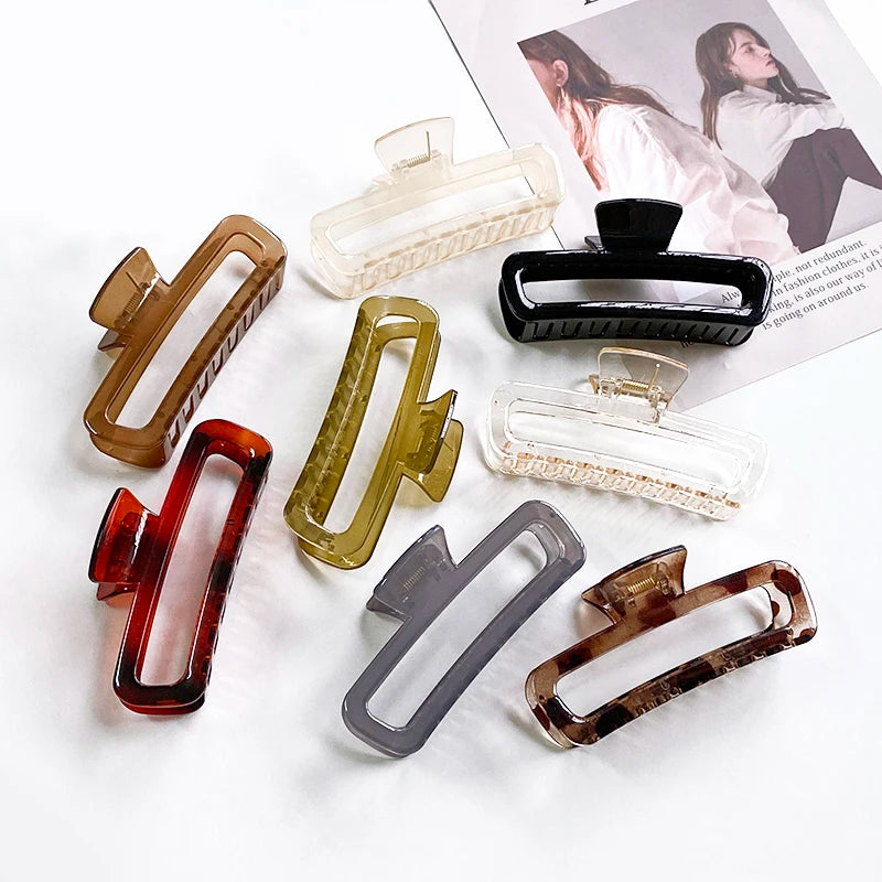 Transparent Hollow Square Claw Hair Clip Large Hollowed Out Female Clamps Clips 13cm Jelly Color Rectangle Claw Clips