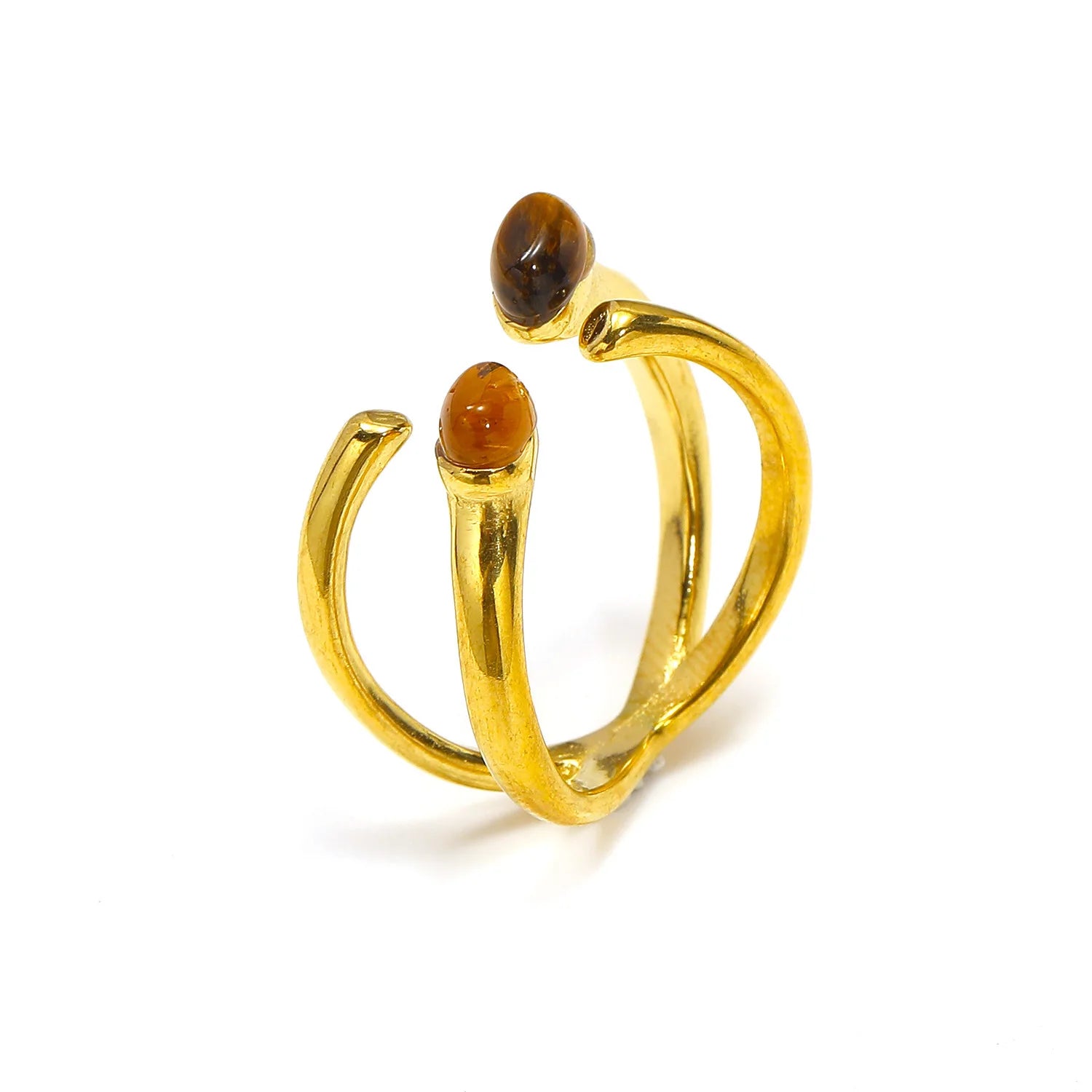 Trendy 18K Gold Plated Stainless Steel Open Ring Bohemia Style Inlaid Green Glass Stone Waterproof Hip Hop Jewelry
