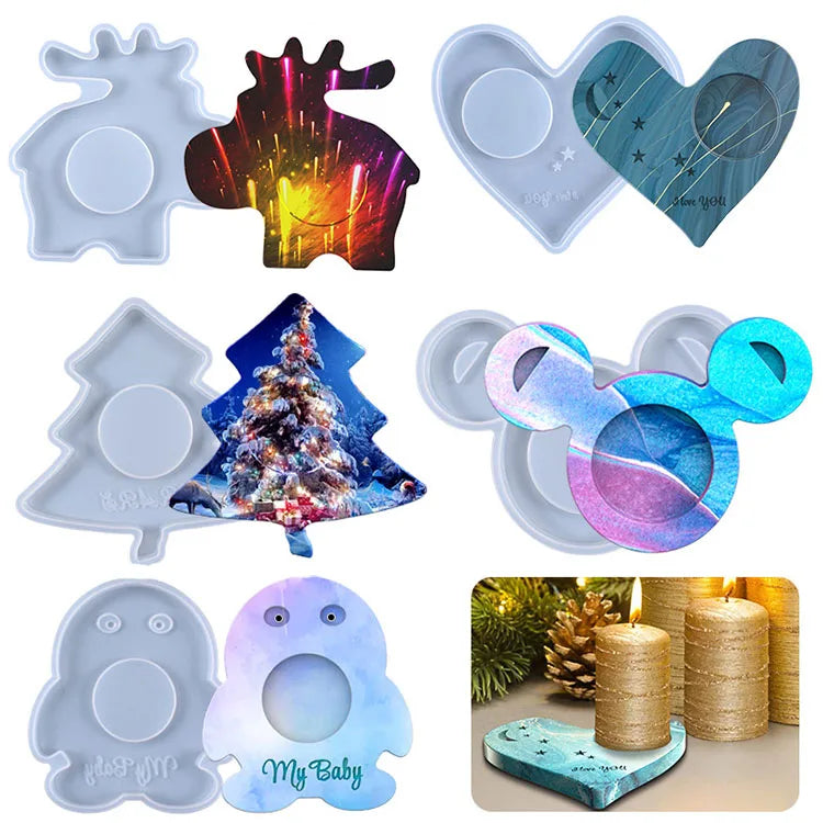 YS DIY Love Heart Stars Candle Mold Candlestick Pad Mat Tray Silicone Mould Crafts Decorations Ornaments Plaster Making Tools