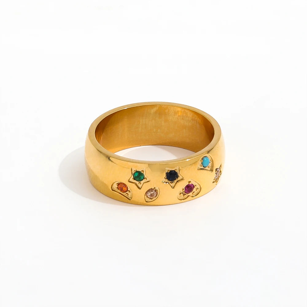 Joolim High End 18K Gold Plated Colorful Dainty Zirconia Half Pave Rings for Women Finger Ring New