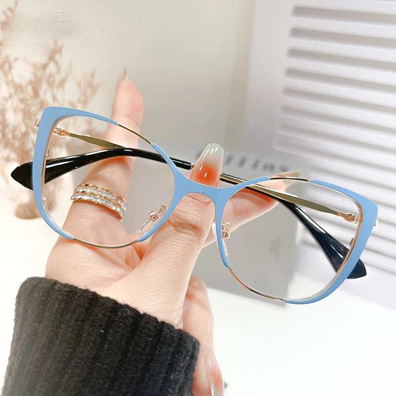 Women's Designer Square Cat Eye Optical Frames with Photochromic Lens Custom Logo Anti-Reflective Light Blocking Eyeglasses