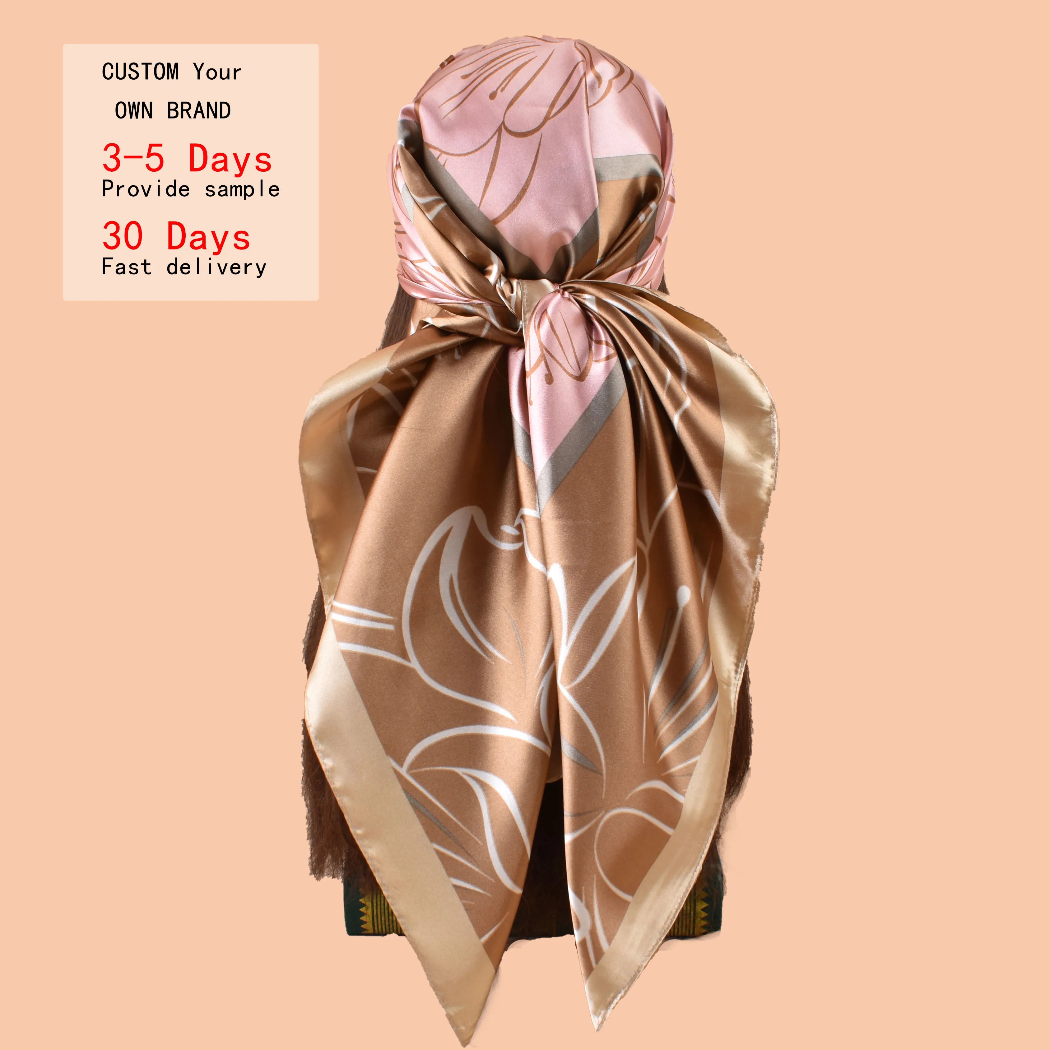Polyester Summer Lotus Flower Printed Quick Dry Sunscreen Hair Protection Square Scarf for Women