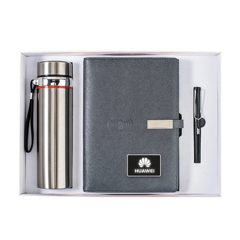 Corporate Gifts Luxury Custom logo Agenda with Power Bank Wireless Charger Notebook and Pen Gift Set