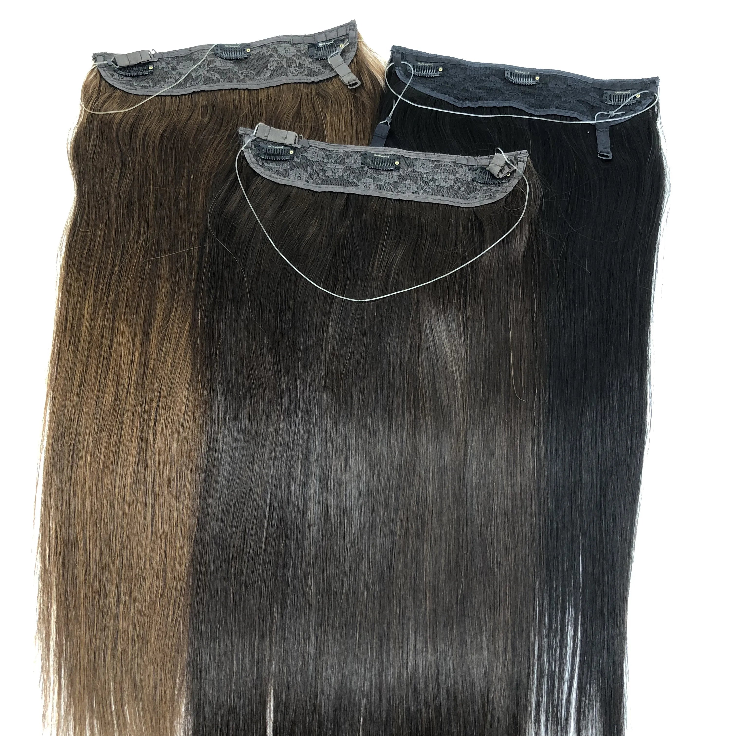 AU Wholesale 100 Human Hair Customized Only Indian Remy Hair Clip in Hair Extension with Adjustable String for Women