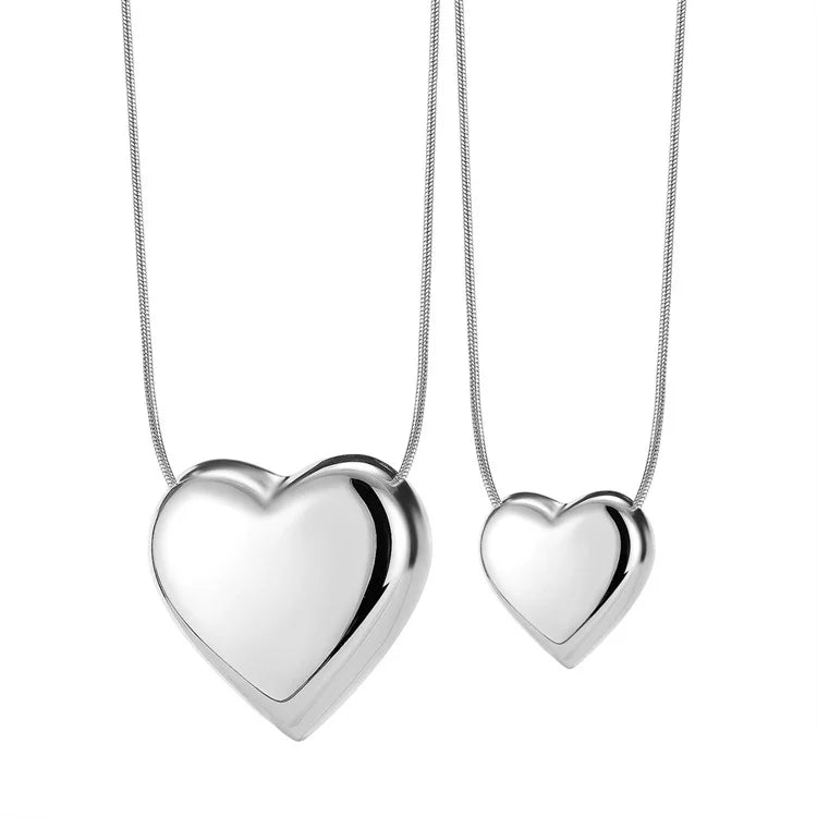 Trendy Simple Rose Gold Plated Stainless Steel Heart Round Snake Chain Necklace for Women