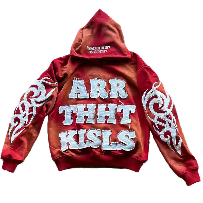 Unisex Custom Logo Patches Embroidery High Quality Heavy Weight Cotton Sunfaded Washed Distressed Hoodie XS Affixed Cloth