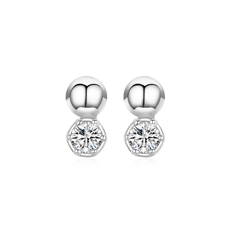Fashionable Women's 925 Sterling Silver Ball Earrings with Zircon Trendy Crystal Stud Earrings