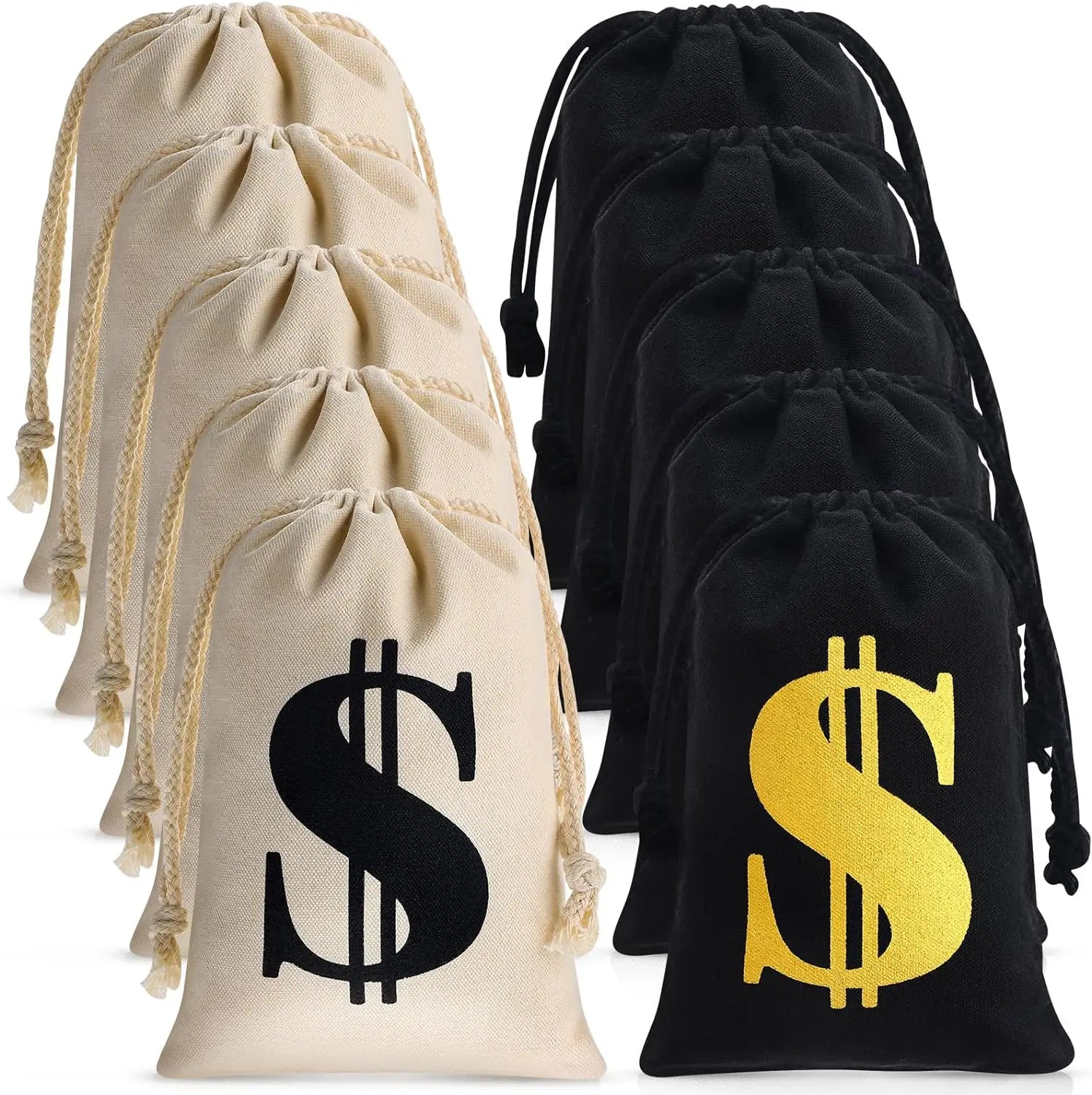 9 X 6.3 Inches Canvas Money Bag  Costume Pouch Dollar Sign Sack Prop  Toy Party Favor Bank Robber Pirate Cowboy Cosplay Theme
