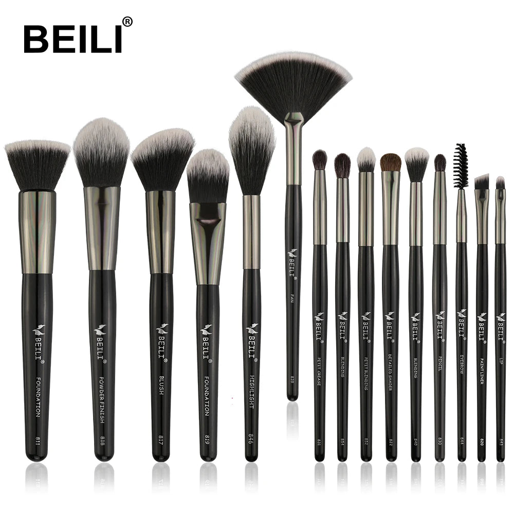 For Professional 15-Piece Black Magic Luxury Super Soft Synthetic Hair Goat Hair Makeup Brushes Set for Face Foundation