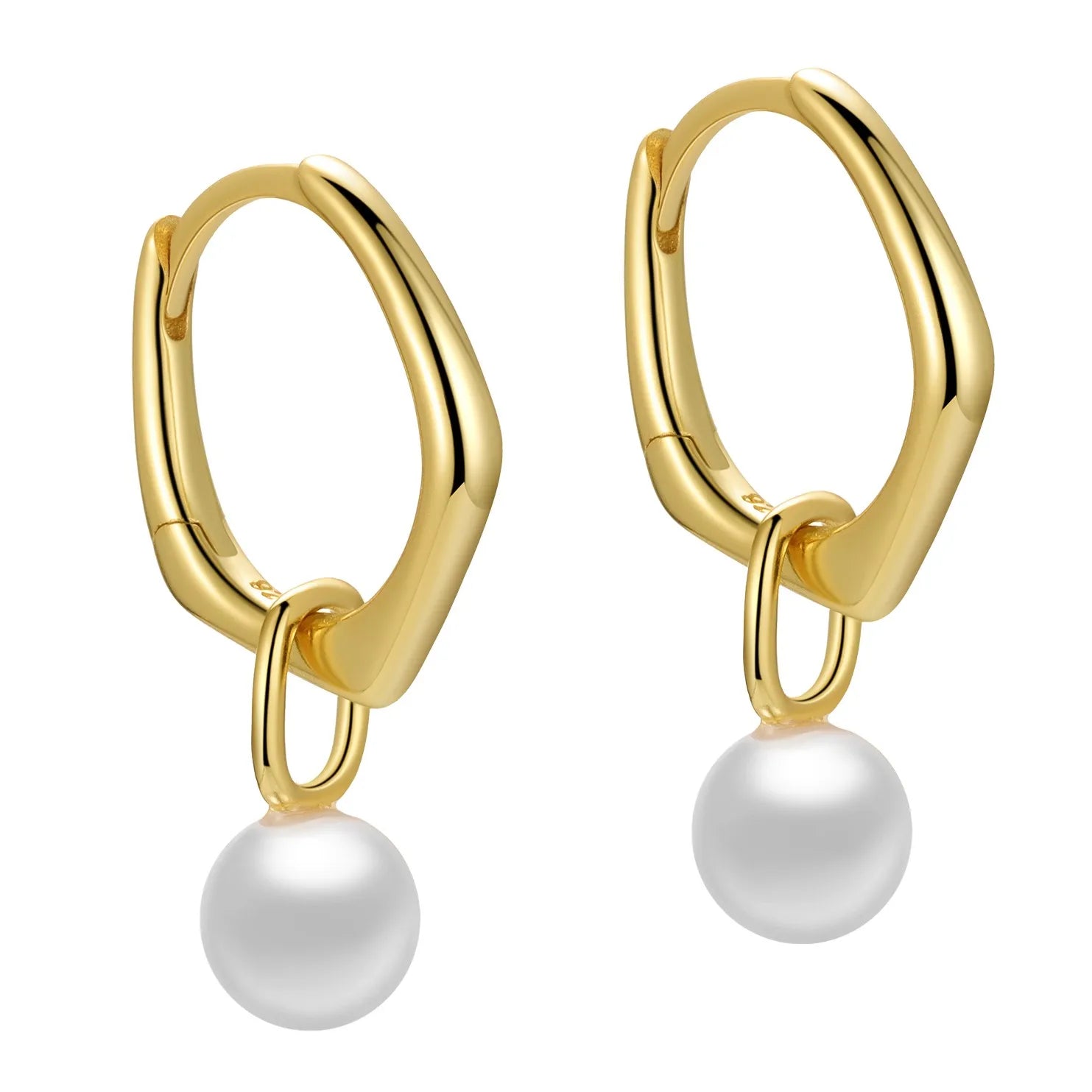 Simple Pearl Hoops 925 Sterling Silver Geometric Pearl  Earrings Dangle Set for Women Girls Fine Jewelry Wholesale
