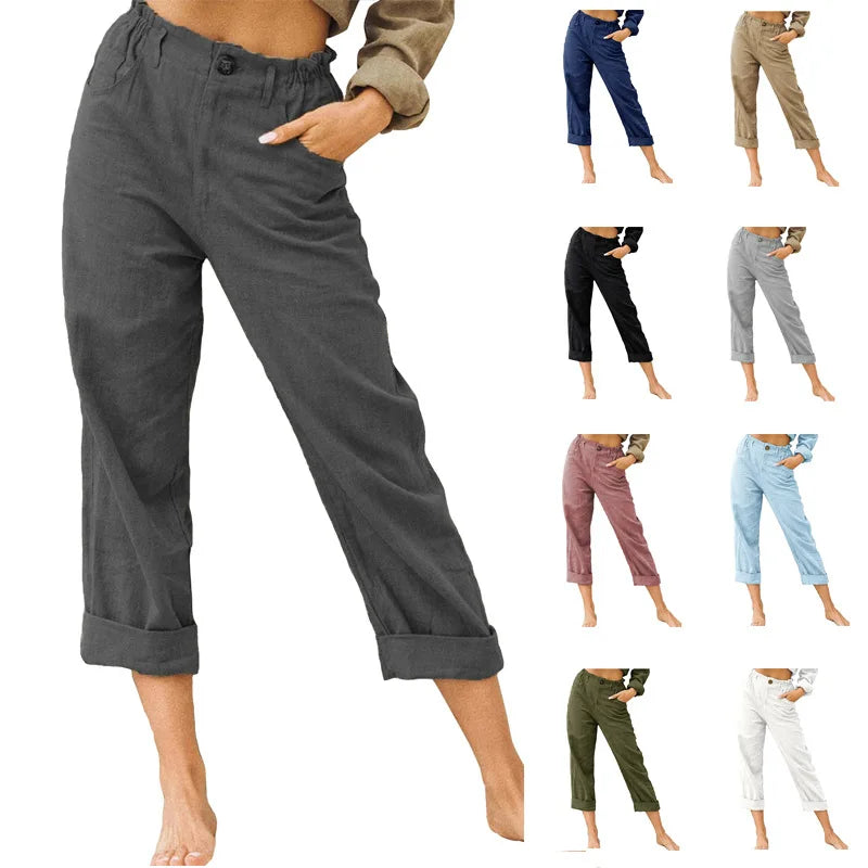Women Soft Loose Sports Pants Pure Color Cotton Linen Fashion Loose High Waist Casual Trousers Woman