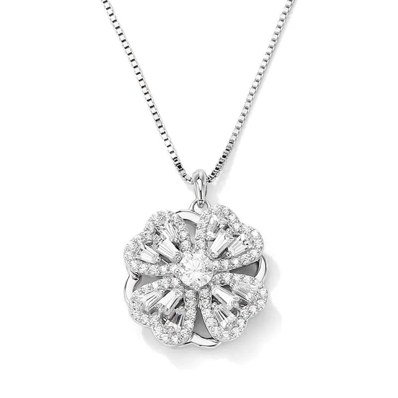 G938 Valentine'S Day Rotatable Spinning Spinner Necklaces Anxiety Fidget Zircon Love Four Leaf Clover Spin Necklace