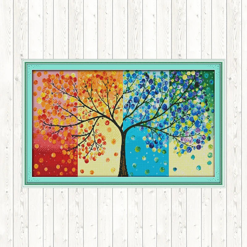 Four Seasons of Money Tree New Pattern Printed 11CT Cross-stitch Diy Handwork DMC Cotton Thread Cross Stitch Embroidery Kit