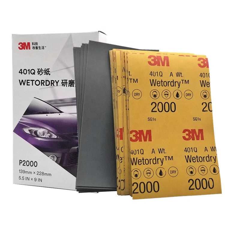 3M Car Paint Surface Scratch Polishing Sandpaper 401Q Beautiful Grain Sandpaper for Polishing P1500 Mesh 5.5IN*9IN*200 Sheets