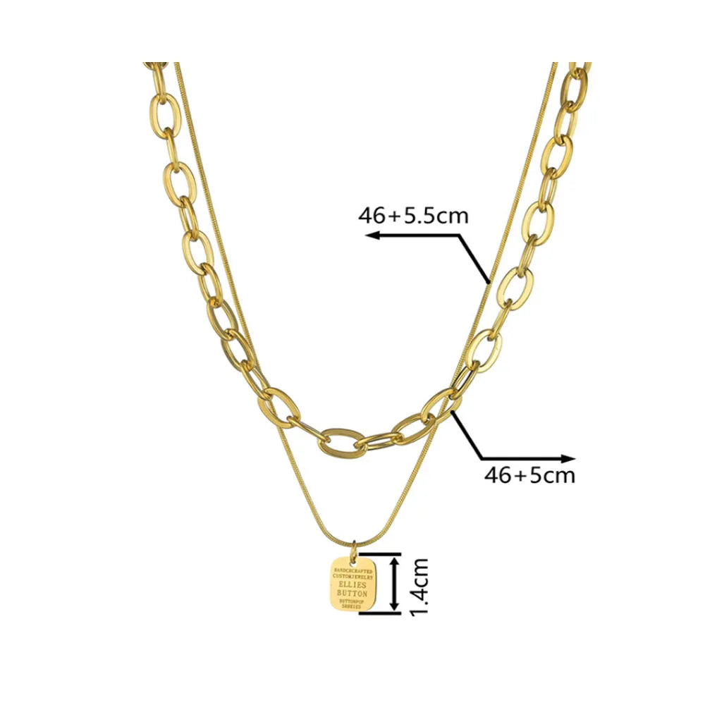 Wholesale Stainless Steel 18k Gold Plated 2 Piecescuban Chain Layers Necklace with Pendant Layered Jewelry Classy High Quality