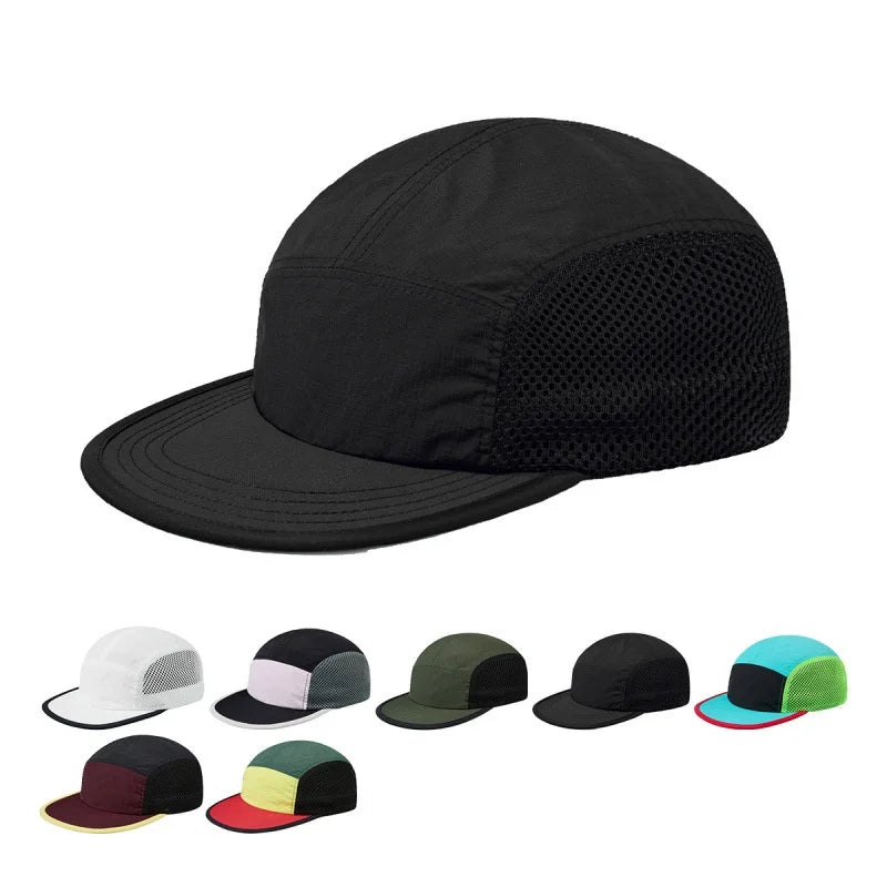 Custom Quick Dry Mesh Nylon 5-Panel Camping Cap Unstructured Waterproof Adjustable Solid Outdoor Cycling Adventures Unisex Four